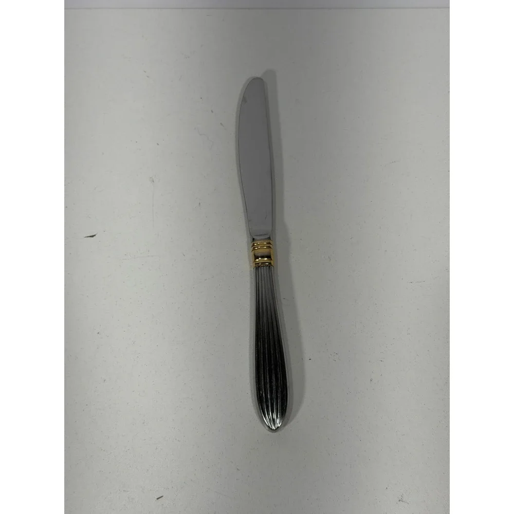 Gorham La Scala Gold Stainless Steel Dinner Knife Ribbed Handle 9.25 Inch